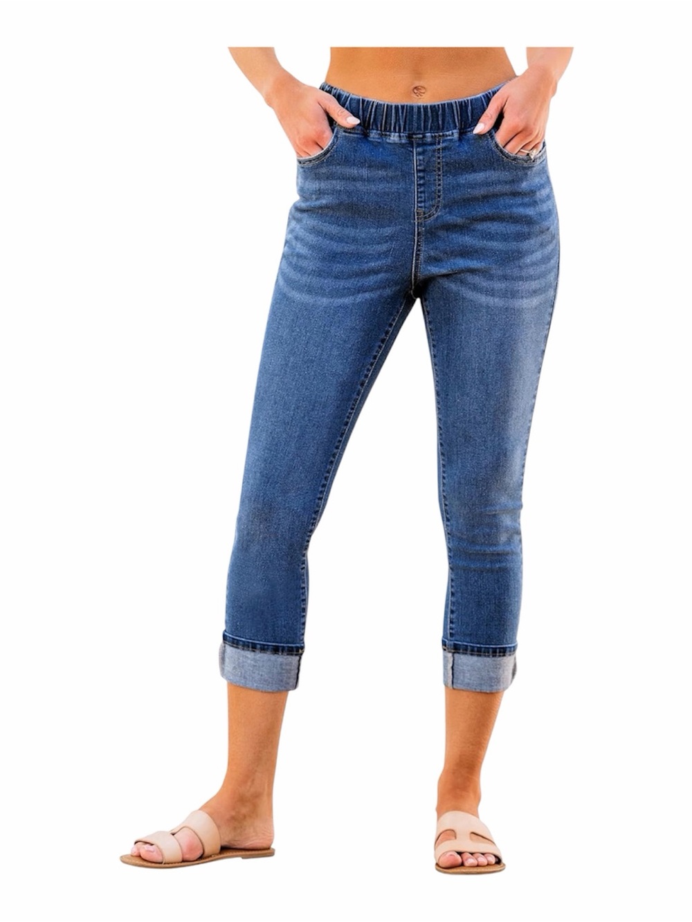A158 GRAPENT Pull On Jeans Women's High Waisted Skinny Capri Stretch Denim NEW